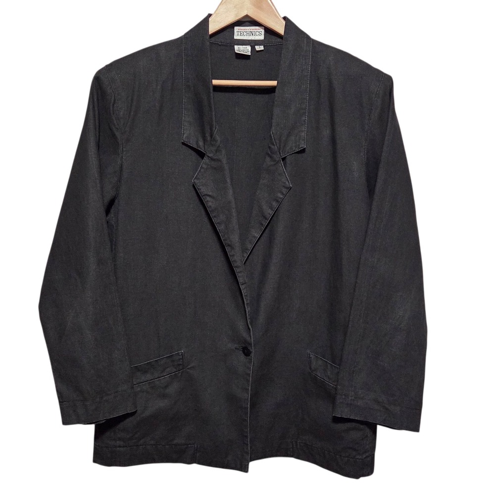 Vintage 90s Technics Black Blazer‎ Womens Large Retro Minimalist Oversized Fit